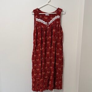 Red Sleeveless Dress with White Lace Detail